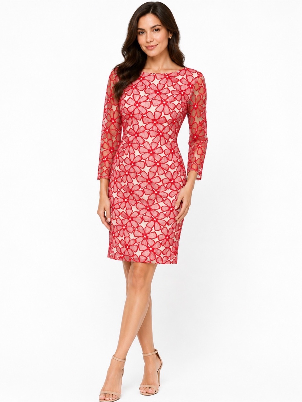 Diane Von Furstenberg Red Floral Lace Midi Sarita Dress